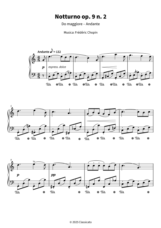 Produktgalerie: Seite 1 von 6 Notturno op. 9 n. 2 - Do maggiore · Andante · semplificato, , Klavier Solo