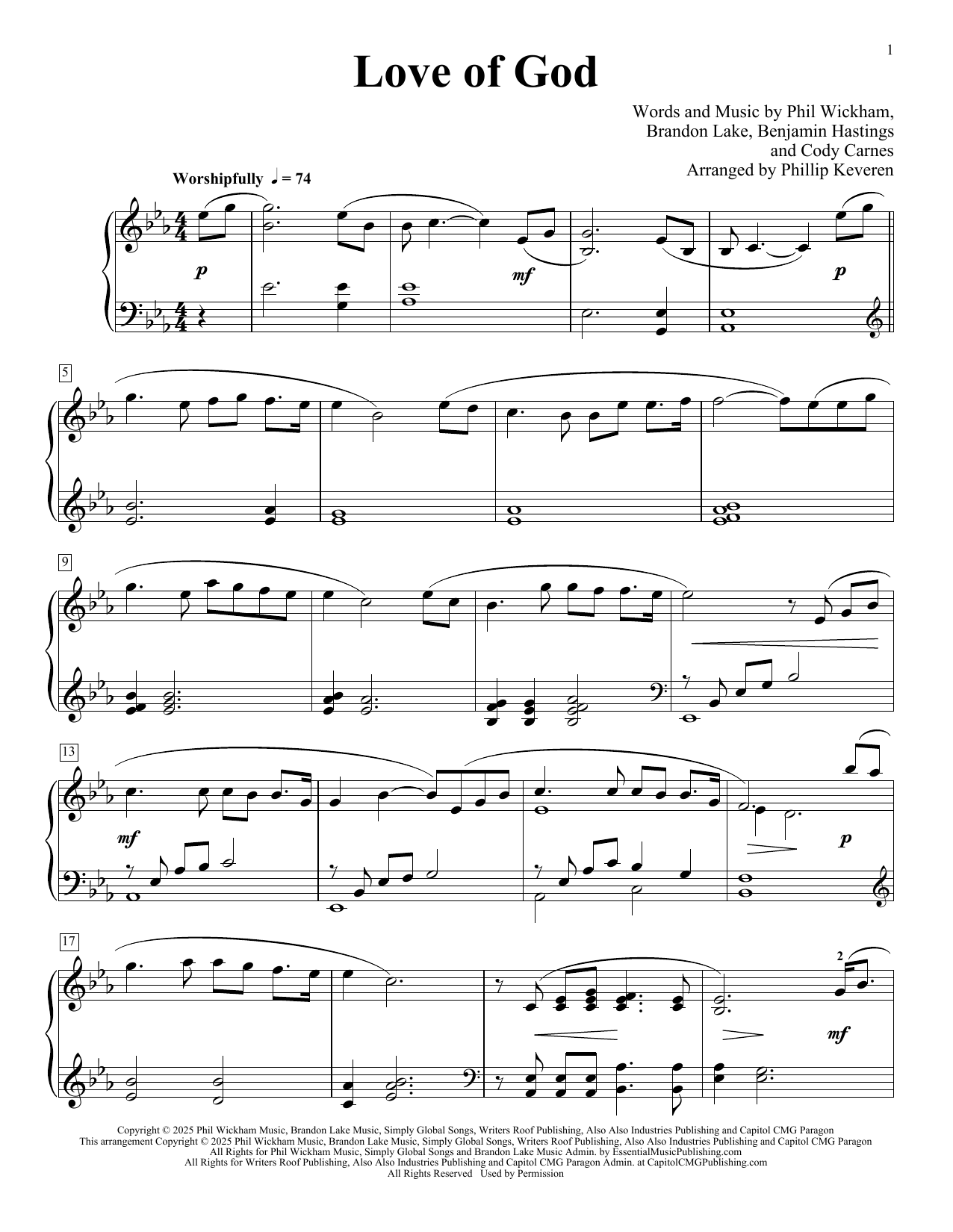 Produktgalerie: Seite 1 von 1 Love Of God (arr. Phillip Keveren), Phil Wickham, Klavier