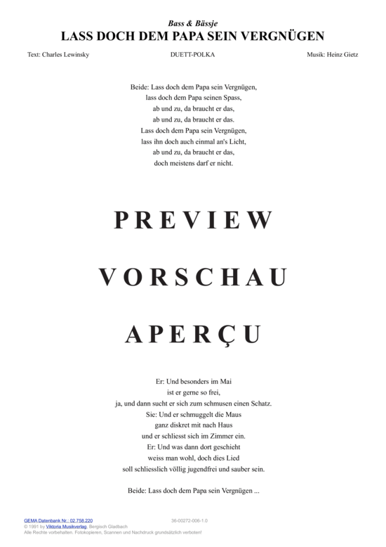 Produktgalerie: Seite 10 von 11 Lass doch dem Papa sein Vergnügen , Bass & Bässje, (Melodie-Stimmen in C/B/Es)