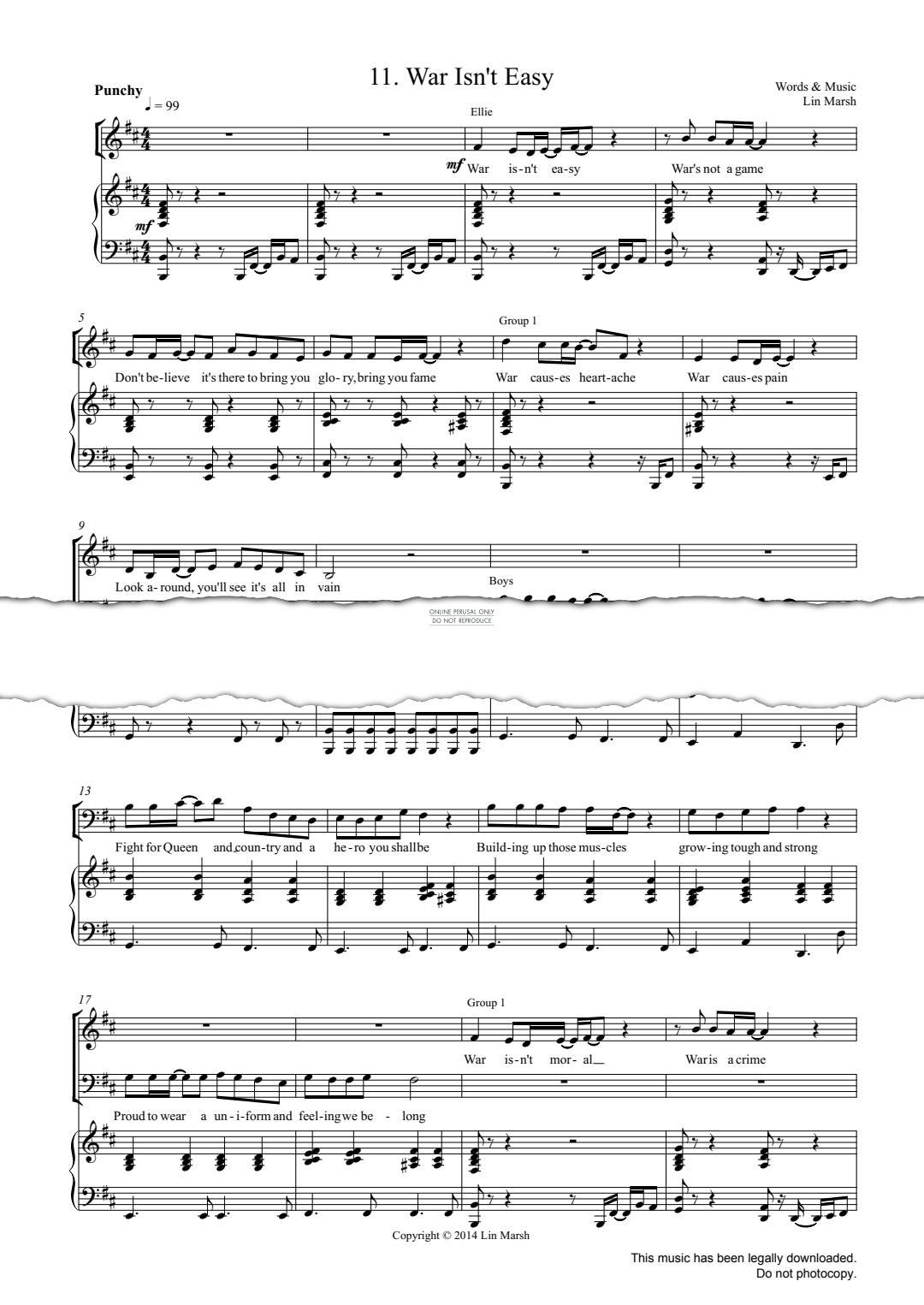 Produktgalerie: Seite 1 von 1 War Isn't Easy (from 'Forgotten Voices'), Lin Marsh, Chor, Gesang, Klavier