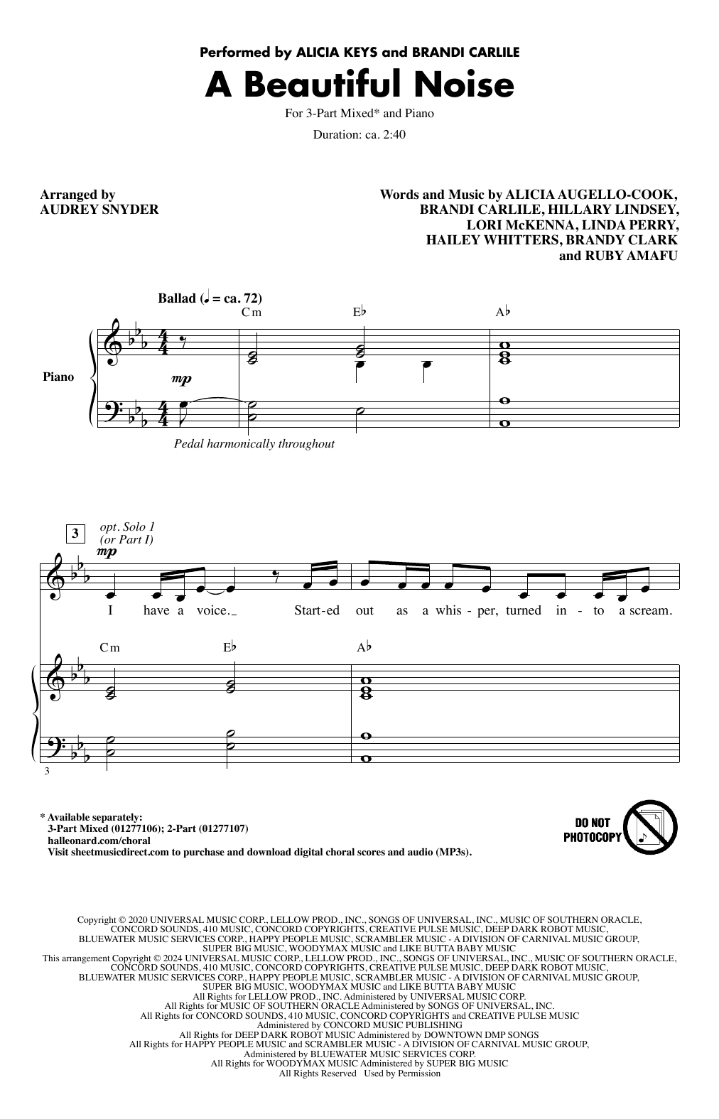 Product picture to: A Beautiful Noise (arr. Audrey Snyder)