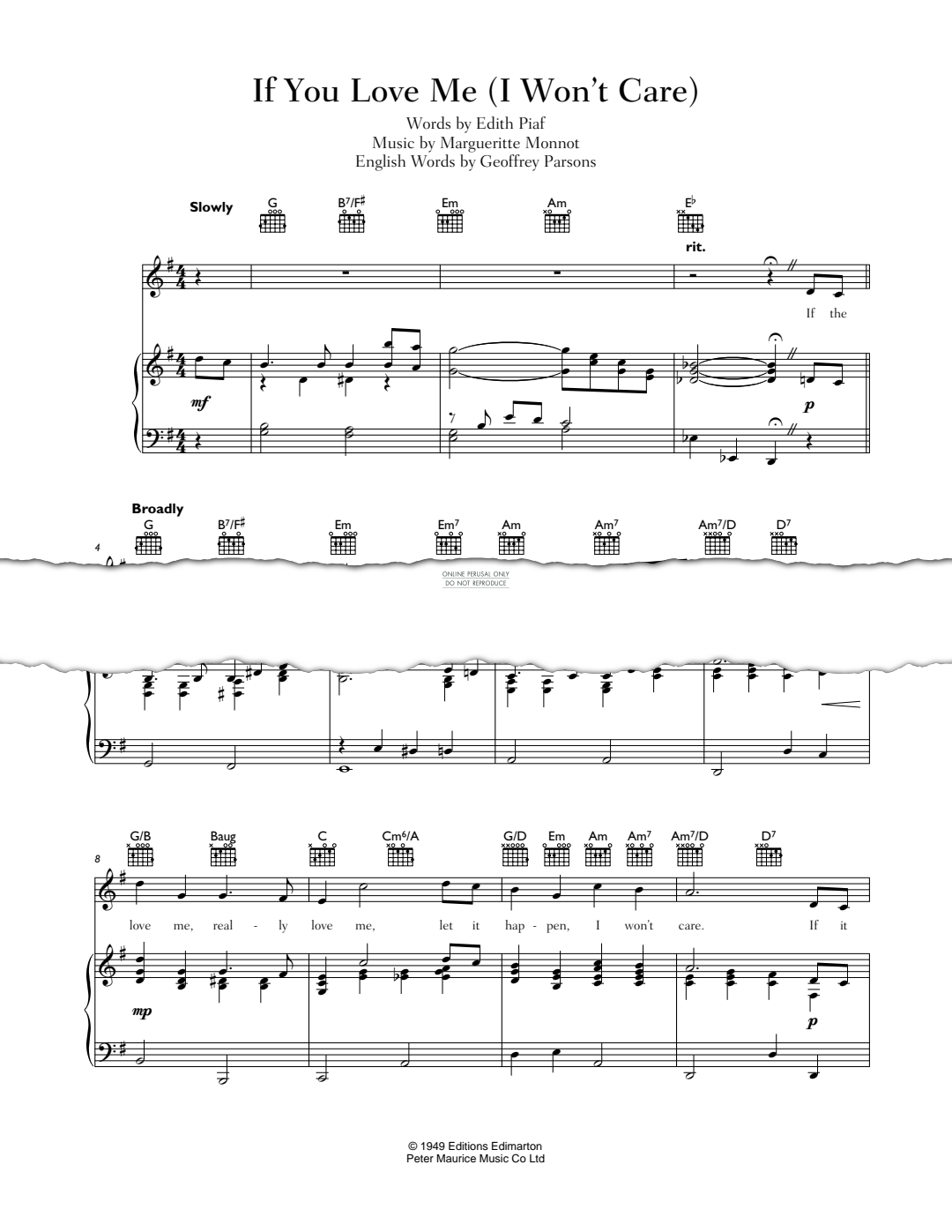 Produktgalerie: Seite 1 von 1 If You Love Me (I Won't Care) - Hymne A L'Amour, Vera Lynn, Gesang, Gitarre, Klavier