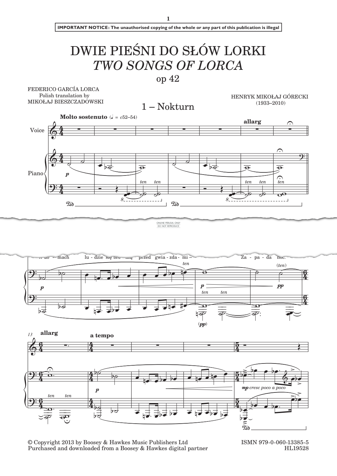 Produktgalerie: Seite 1 von 1 Dwie Piesni do slow Lorki (Two Songs of Lorca), Henryk Mikolaj Górecki, Gesang, Klavier