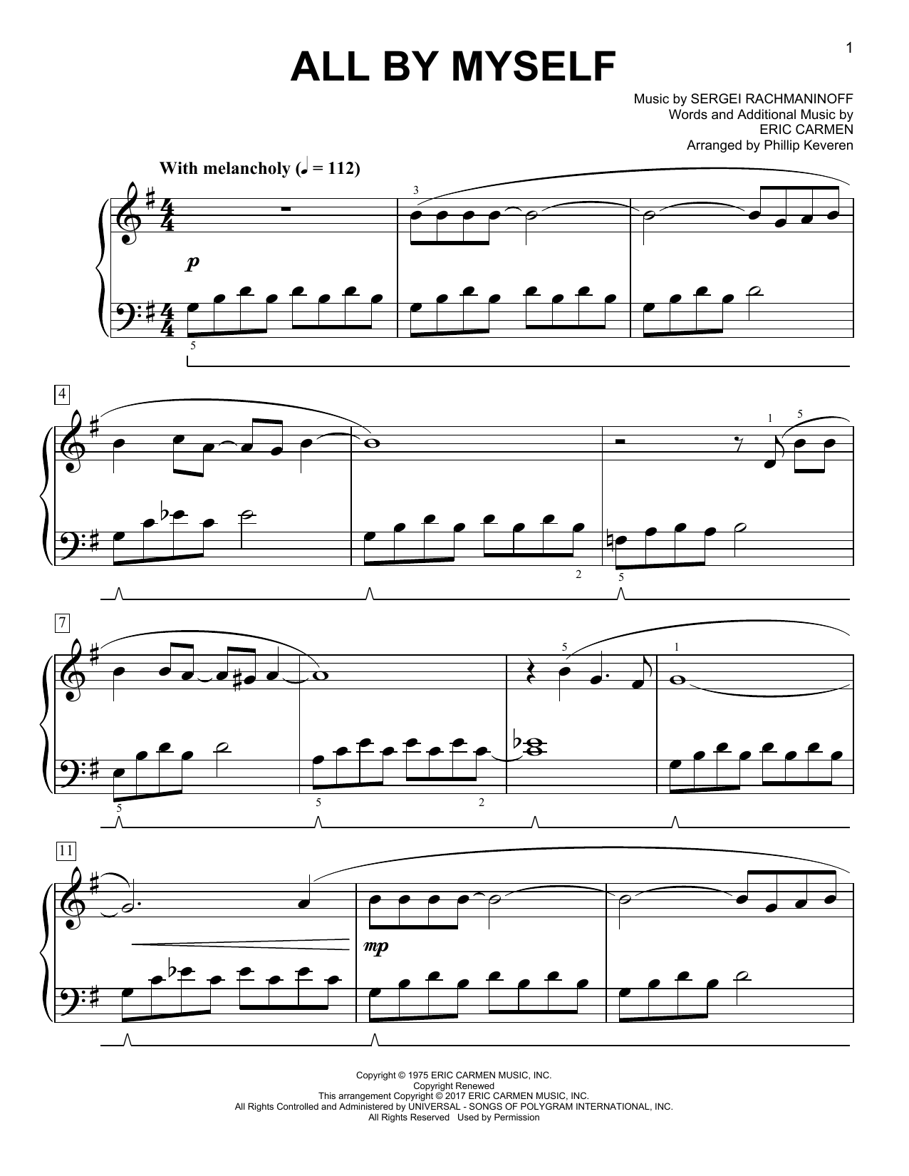 Product picture to: All By Myself [Classical version] (arr. Phillip Keveren)