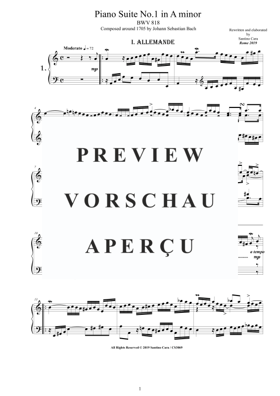 Produktgalerie: Seite 2 von 9 Suite No.1 in A-Moll BWV 818, , Klavier Solo