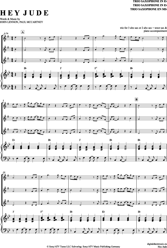 Product picture to: Hey Jude (Saxophon Trio AAA(T) The Beatles