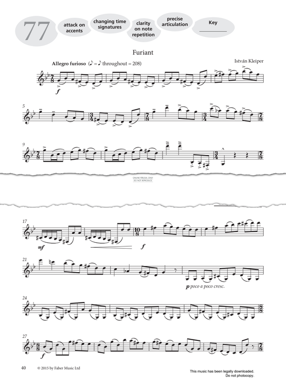 Product gallery: Page 1 of 1 Study No.77 'Furiant' (from 'More Graded Studies For Clarinet Book Two'), István Kleiper