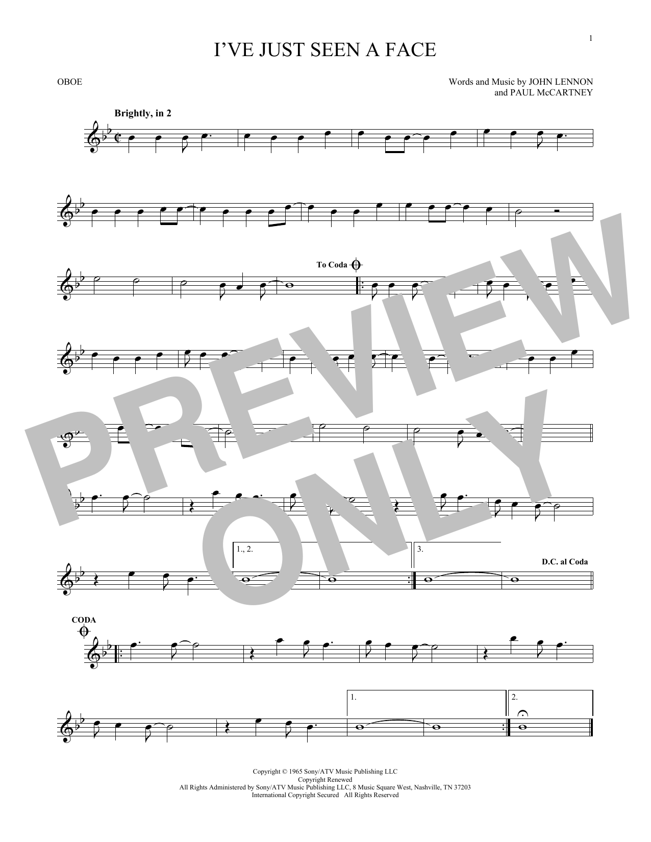 Produktgalerie: Seite 1 von 1 I've Just Seen A Face, The Beatles, Oboe