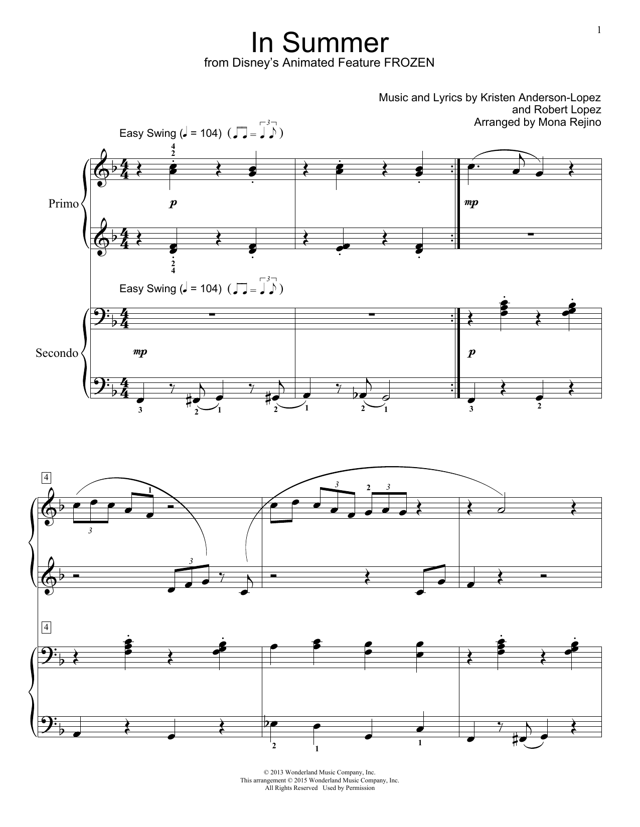 Produktbild zu: In Summer (from Frozen) (arr. Mona Rejino)