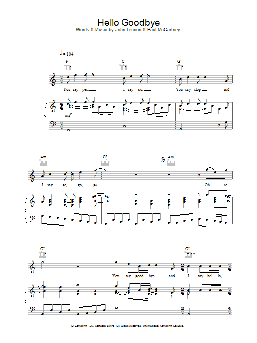 Produktgalerie: Seite 1 von 1 Hello, Goodbye, The Beatles, Gesang, Gitarre, Klavier