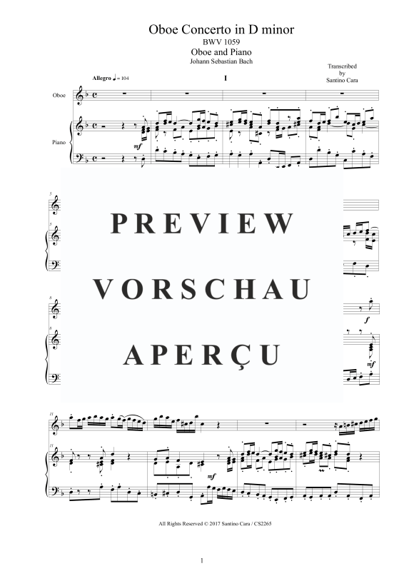 Product gallery: Page 2 of 11 Oboen Konzert in D-Moll BWV 1059, , Oboe and Piano