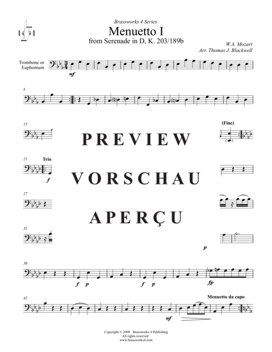 Produktgalerie: Seite 10 von 10 Menuetto I aus Serenade in D, , (2xTrompete in B, Horn in F, Posaune)