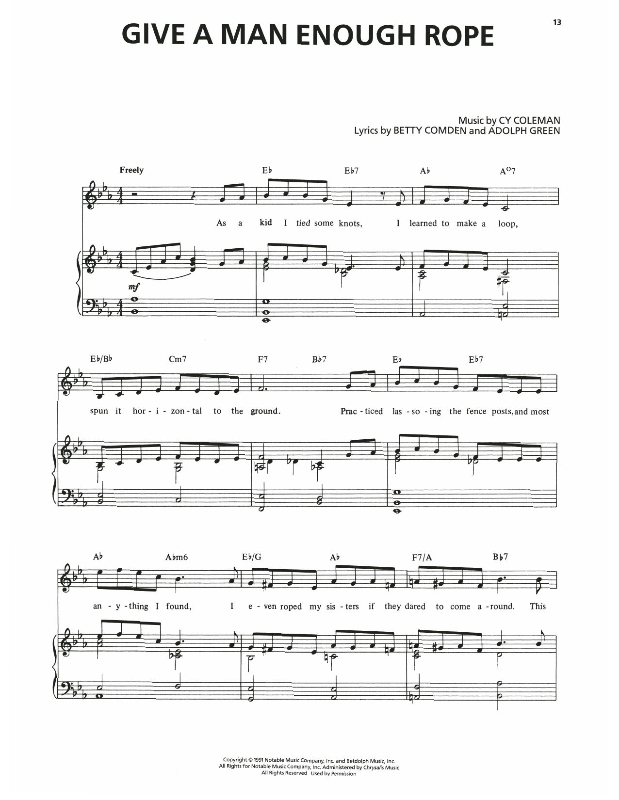 Produktgalerie: Seite 1 von 1 Give A Man Enough Rope (from The Will Rogers Follies), Adolph Green, Gesang, Klavier