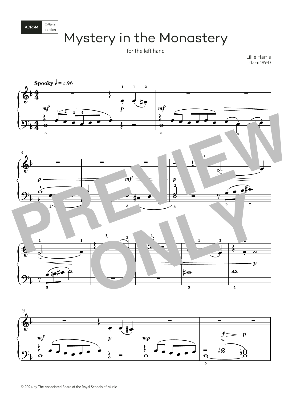 Produktbild zu:  Mystery in the Monastery: for left hand only (Grade 1, list C, ABRSM Piano Syllabus 2025 & 2026) - Lillie Harris