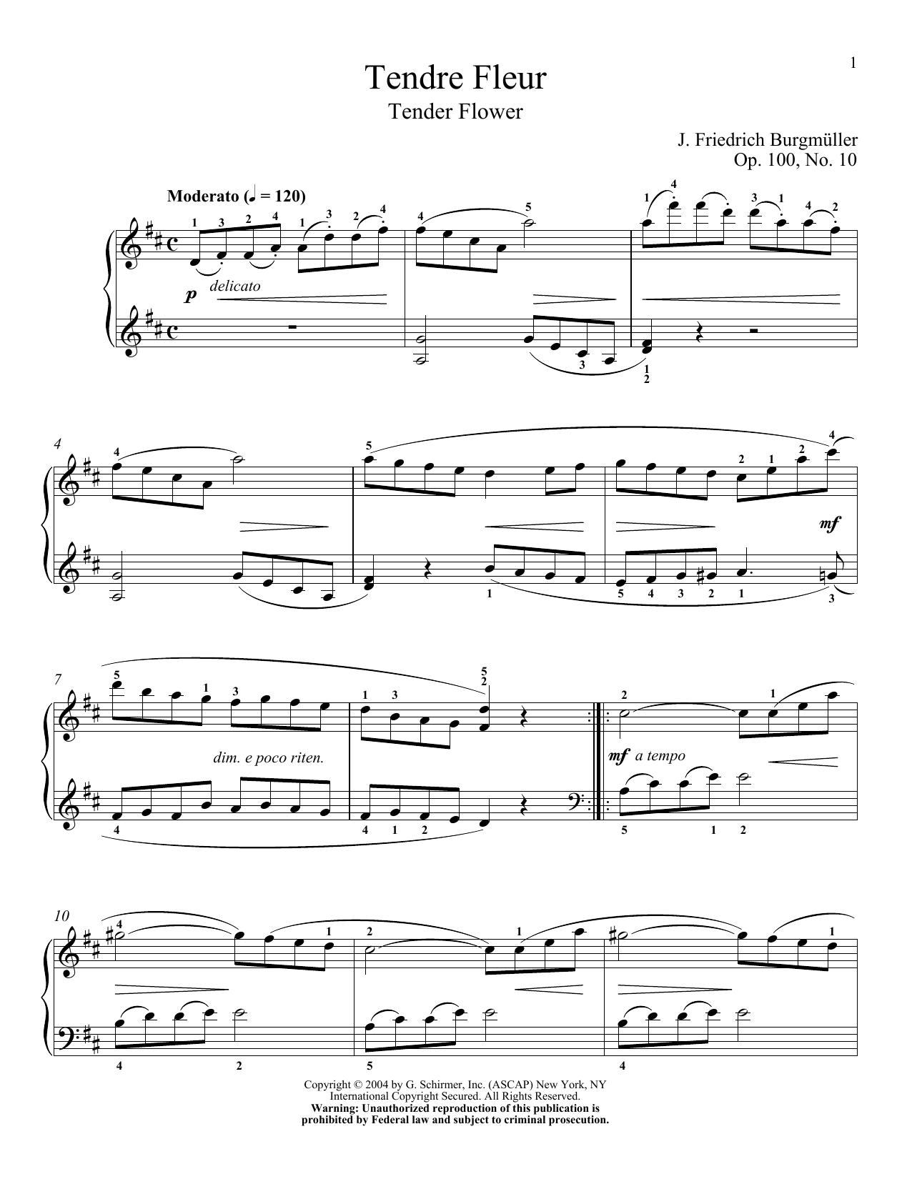 Product gallery: Page 1 of 1 Tender Blossom (Tender Fleur), Op. 100, No. 10, Friedrich Burgmuller