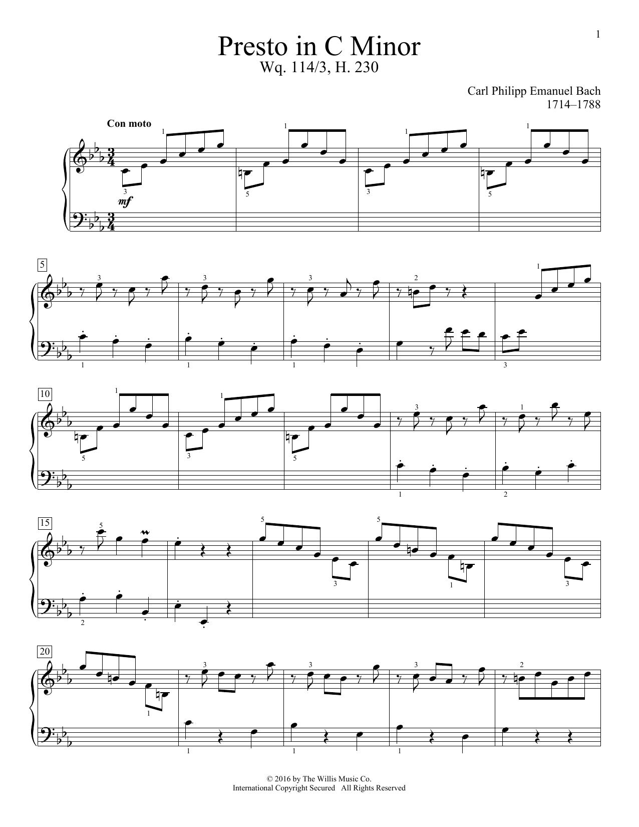 Product picture to: Presto In C Minor, Wq. 114/3, H. 230