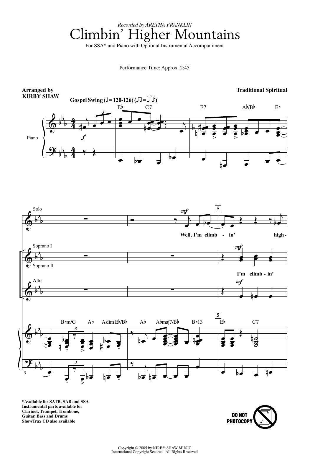Product gallery: Page 1 of 1 Climbin' Higher Mountains (arr. Kirby Shaw), Aretha Franklin