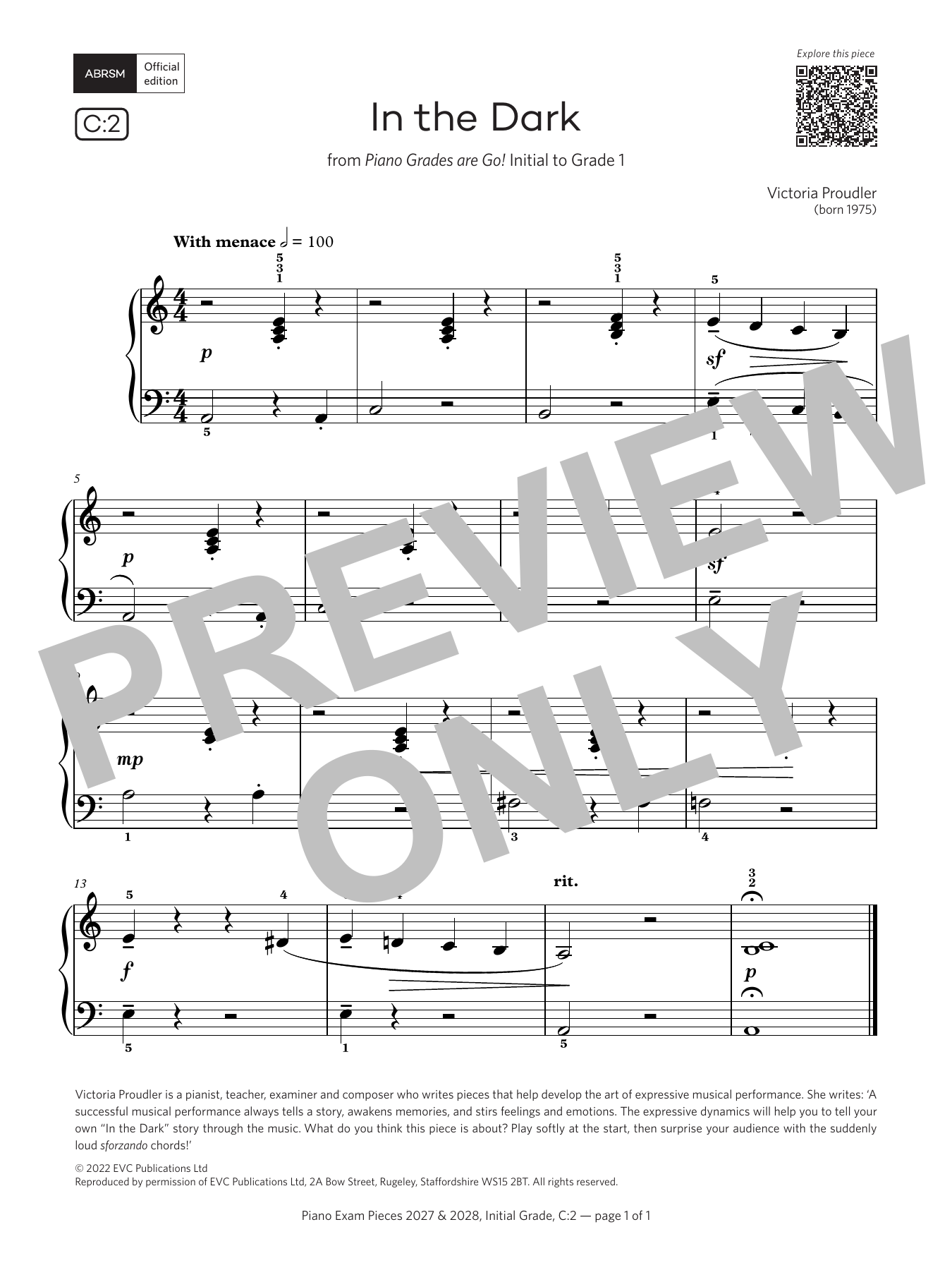 Produktgalerie: Seite 1 von 1 In the Dark (Grade Initial, list C2, from the ABRSM Piano Syllabus 2027 & 2028), Victoria Proudler, Klavier