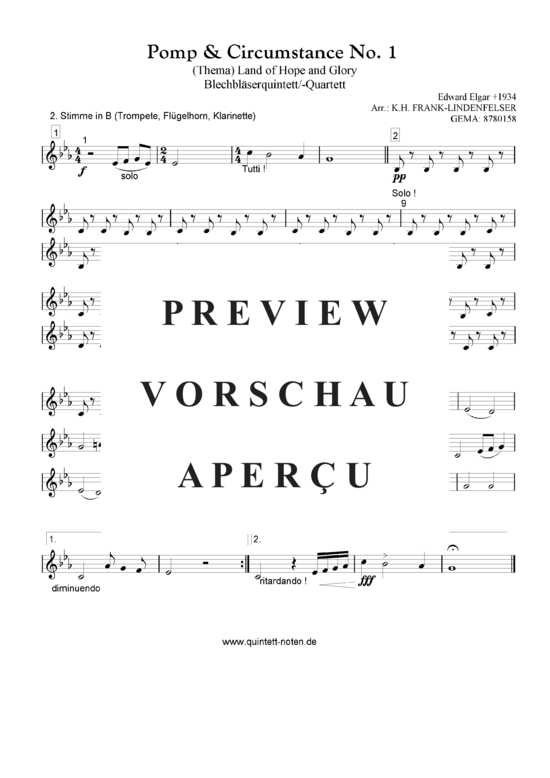 Produktgalerie: Seite 8 von 20 Thema aus Pomp and Circumstance No. 1 Quintett, variable Besetzung, , 