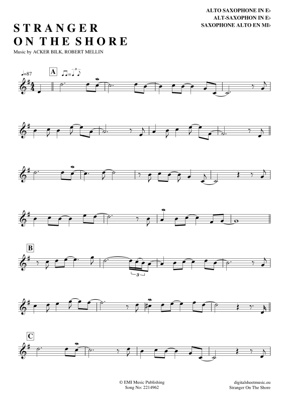 Product gallery: Page 1 of 3 Stranger On The Shore , Bilk, Acker, Alto Saxophone