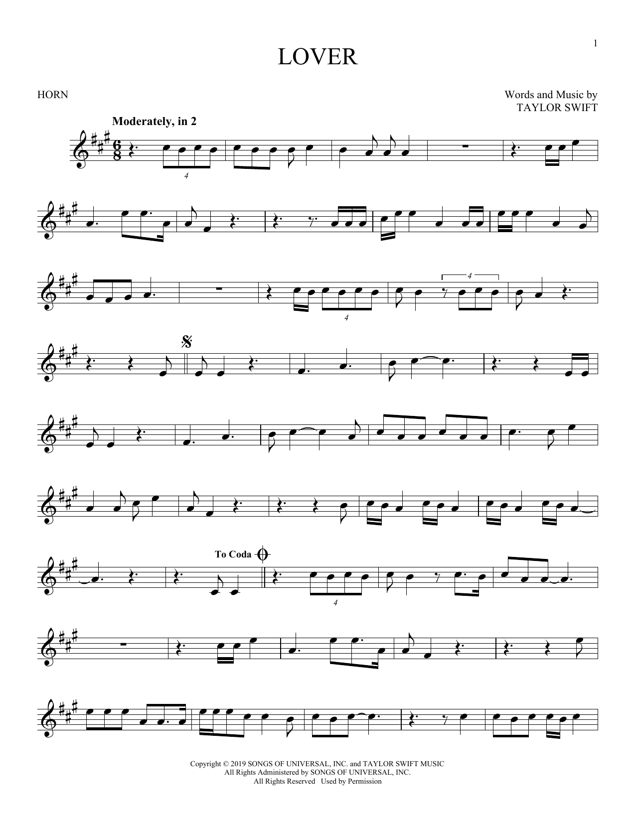 Produktgalerie: Seite 1 von 1 Lover, Taylor Swift, Horn