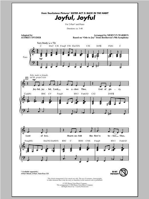 Product picture to: Joyful, Joyful (from Sister Act 2) (arr. Audrey Snyder)