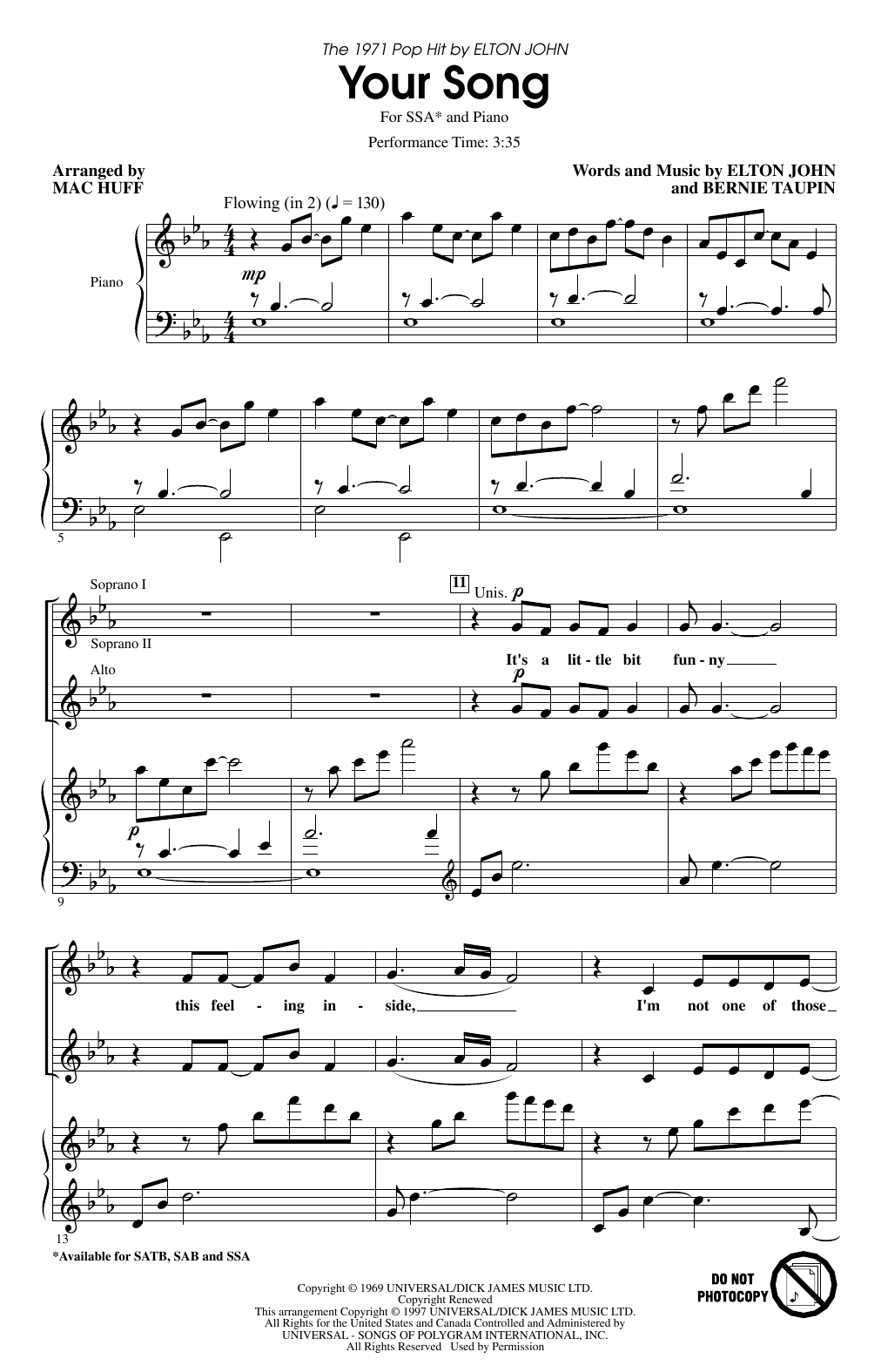 Produktgalerie: Seite 1 von 1 Your Song (arr. Mac Huff), Elton John, Chor