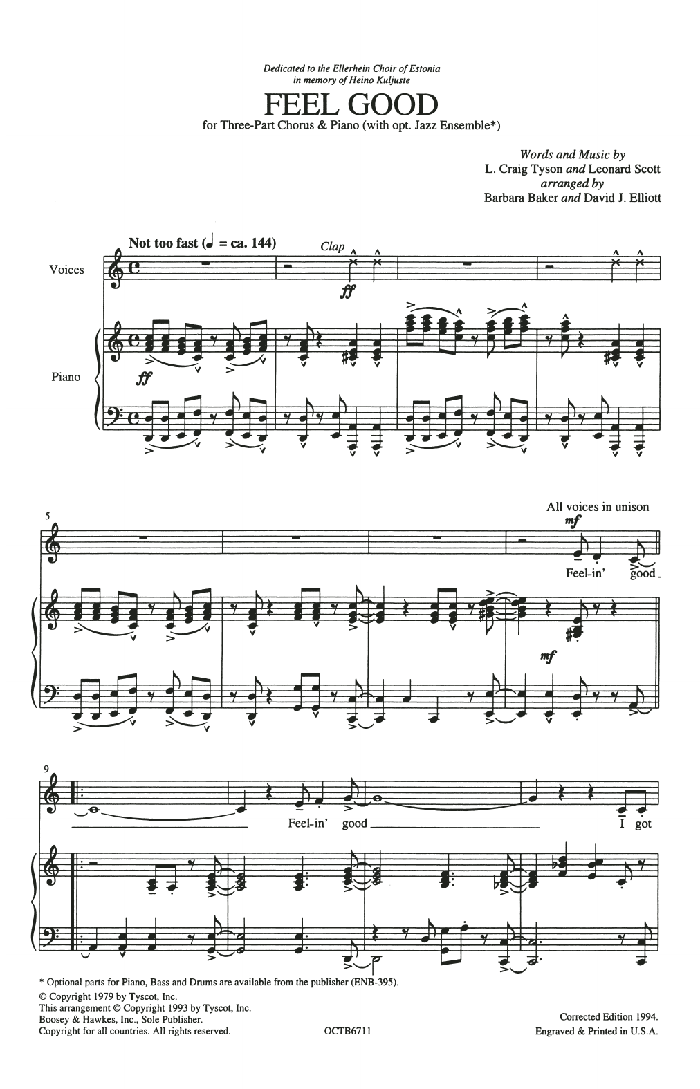 Produktgalerie: Seite 1 von 1 Feel Good (arr. Barbara Baker and David J. Elliot), L. Craig Tyson and Leonard Scott, Chor
