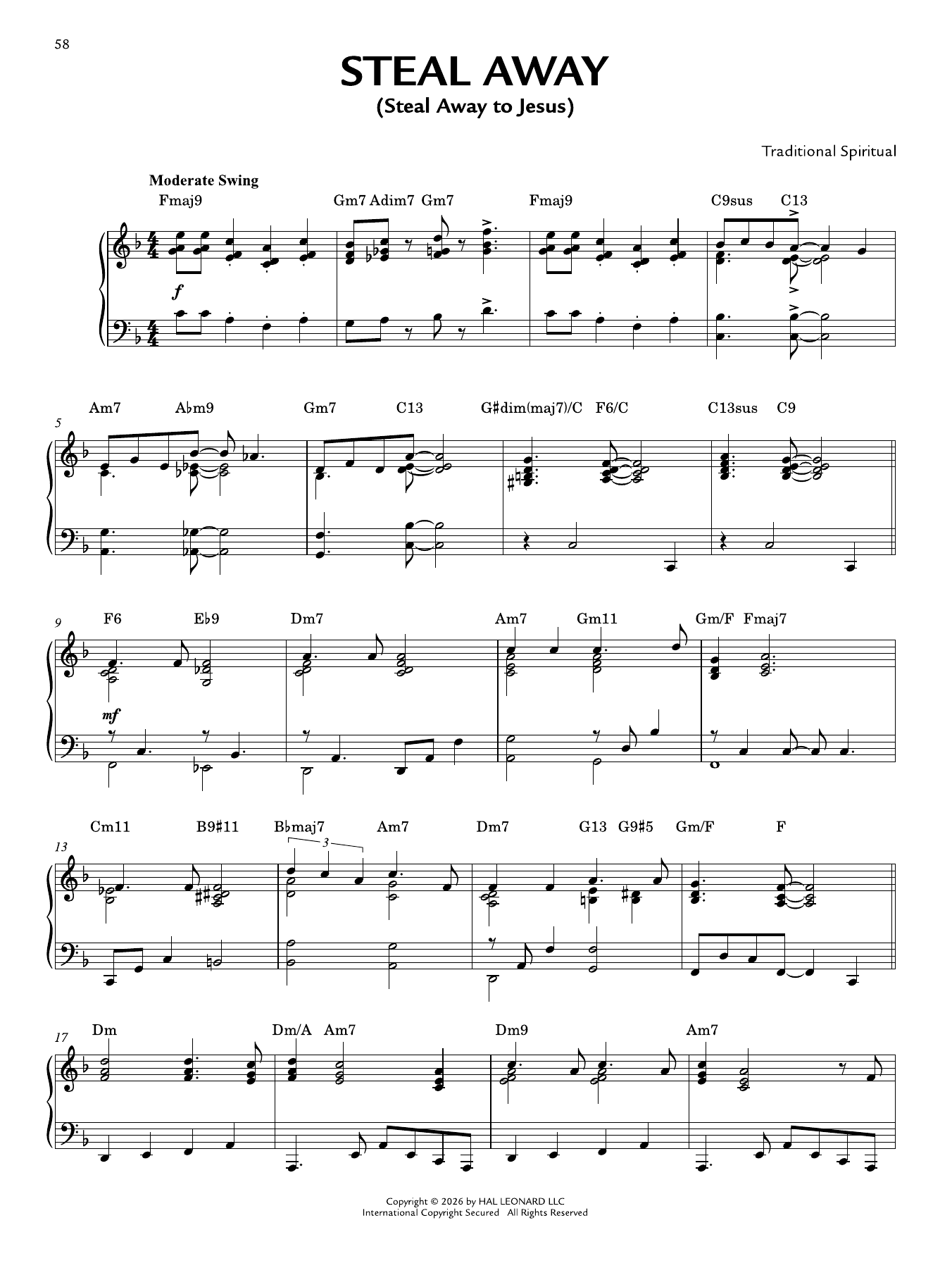 Produktgalerie: Seite 1 von 1 Steal Away (Steal Away To Jesus) [Jazz version] (arr. Brent Edstrom), Traditional Spiritual, Klavier