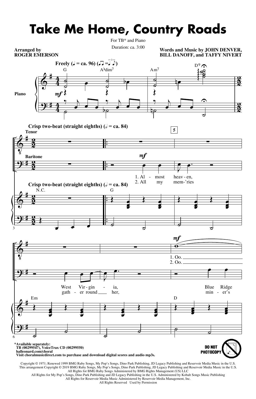 Produktgalerie: Seite 1 von 1 Take Me Home, Country Roads (arr. Roger Emerson), John Denver, Chor