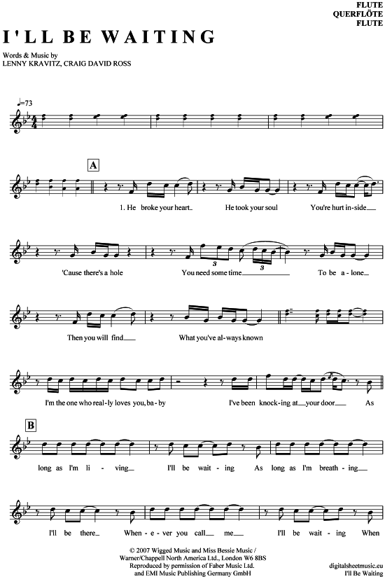 Product gallery: Page 1 of 4 I´ll be waiting , Kravitz, Lenny, (transverse flute)