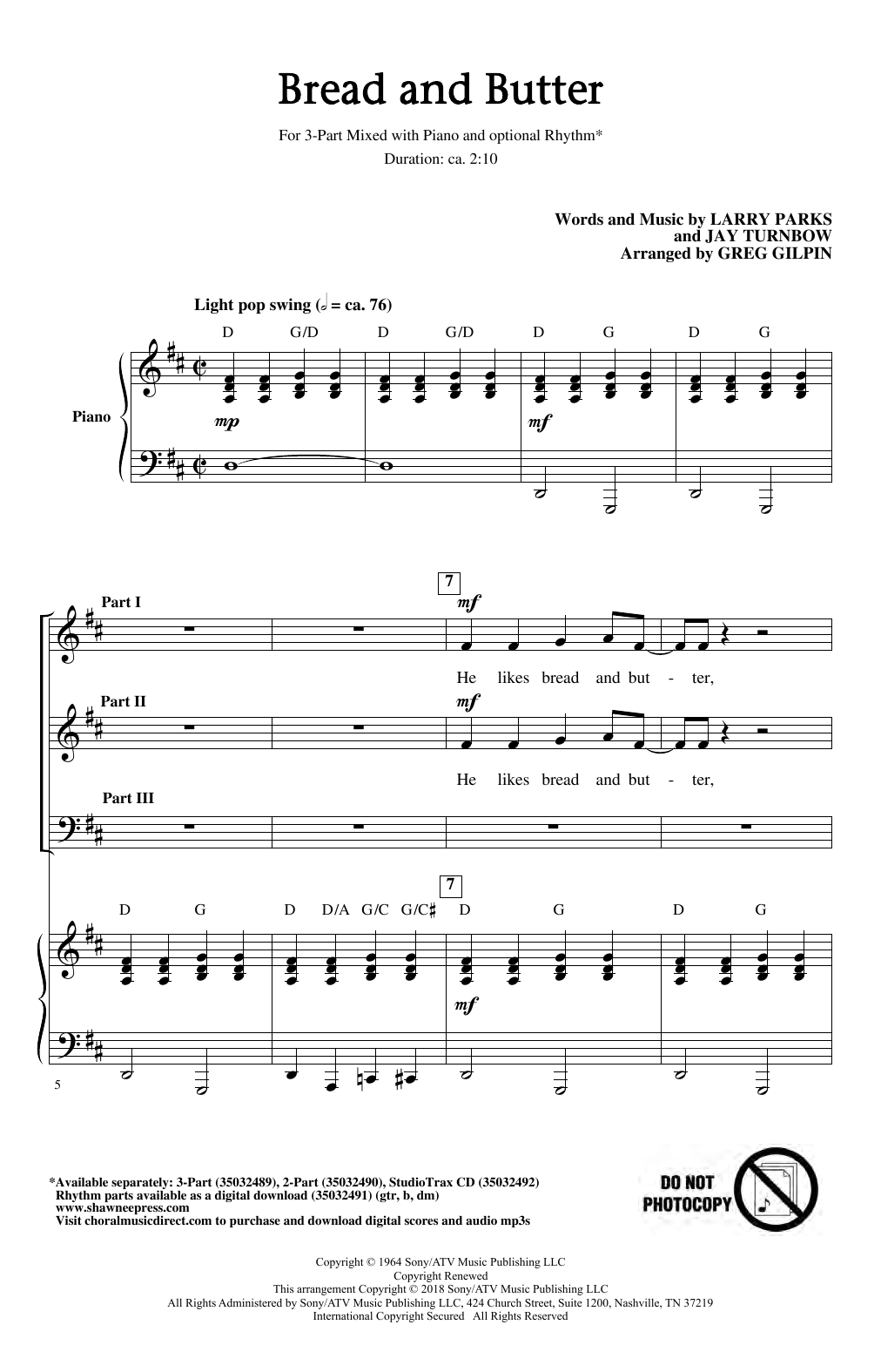 Product gallery: Page 1 of 1 Bread And Butter (arr. Greg Gilpin), Larry Parks & Jay Turnbow