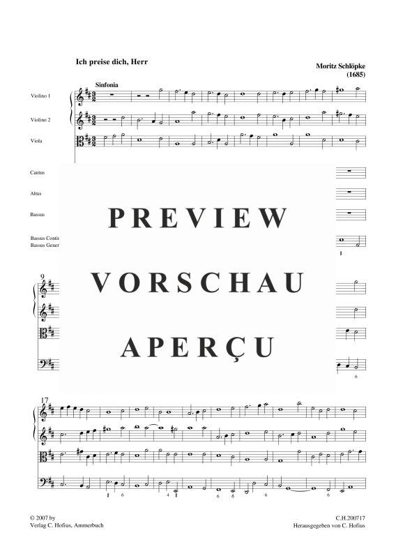 Produktgalerie: Seite 4 von 11 Ich preise dich, Herr, , Gemischtes Ensemble SAB, 2 Violinen, Viola und BC