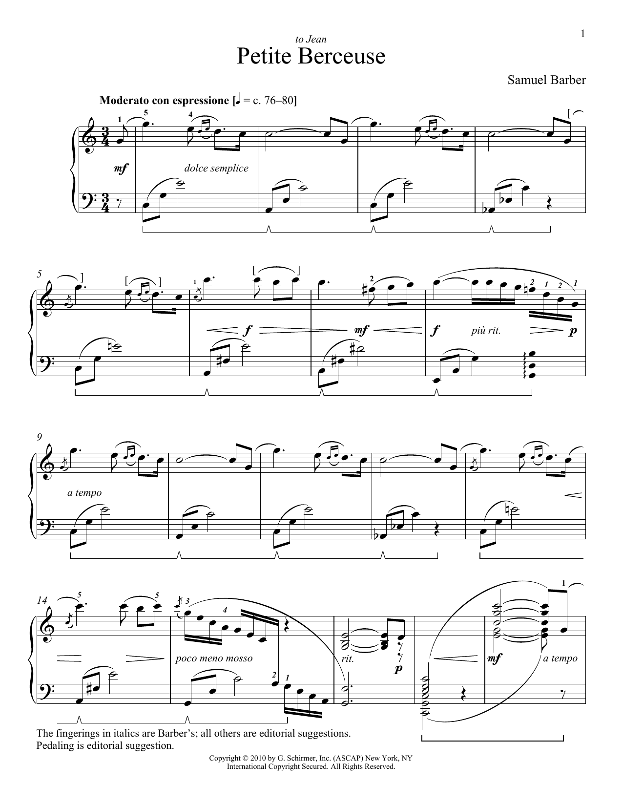 Product gallery: Page 1 of 1 Petite Berceuse, Samuel Barber