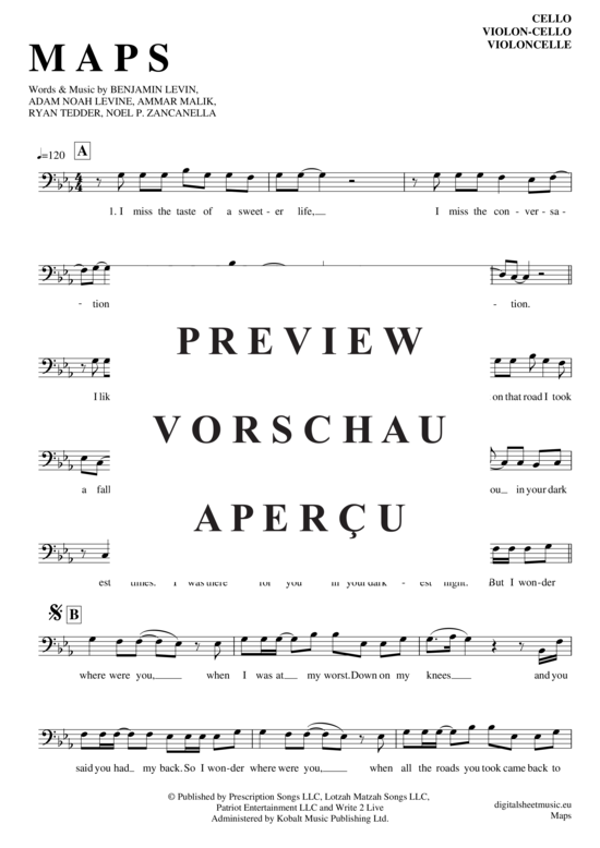 Produktgalerie: Seite 2 von 4 Maps , Maroon 5, (Violon-Cello)