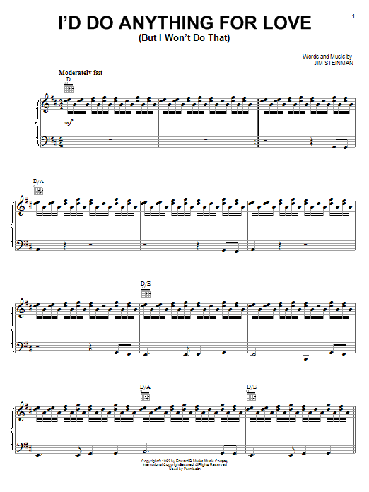 Produktgalerie: Seite 1 von 1 I'd Do Anything For Love (But I Won't Do That), Meat Loaf, Gesang, Gitarre, Klavier