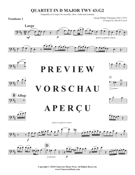 Product gallery: Page 15 of 21 Quartet in D Major, TWV 43:G2 , , (Trombone Quartet)