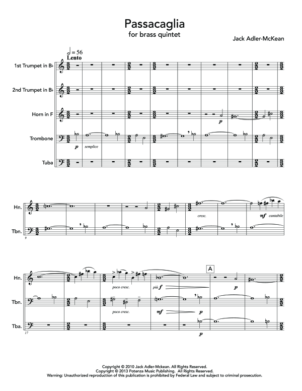 Produktgalerie: Seite 1 von 11 Passacaglia, , (Blechbläser Quintett)