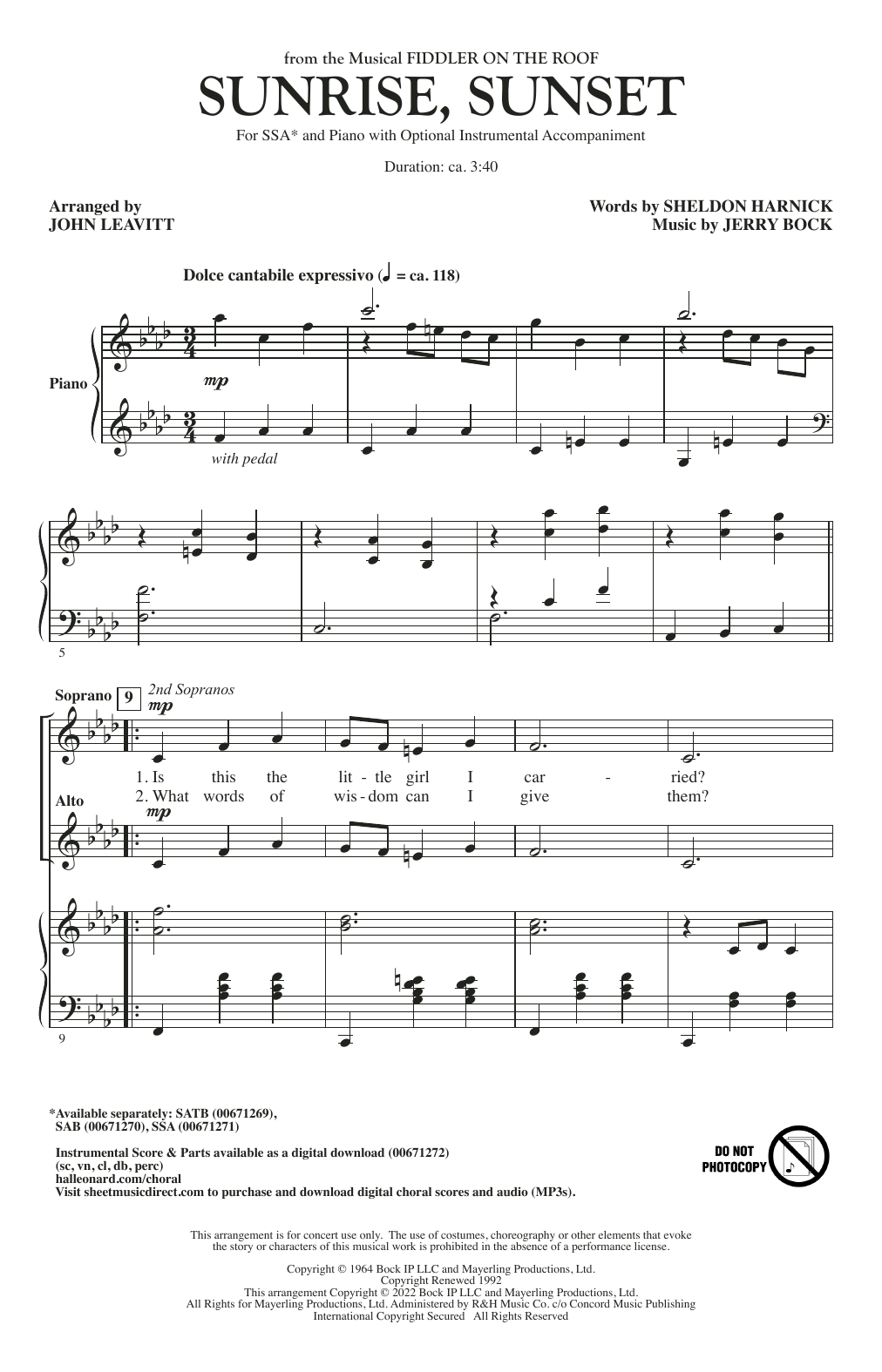 Produktgalerie: Seite 1 von 1 Sunrise, Sunset (from Fiddler On The Roof) (arr. John Leavitt), Bock & Harnick, Chor