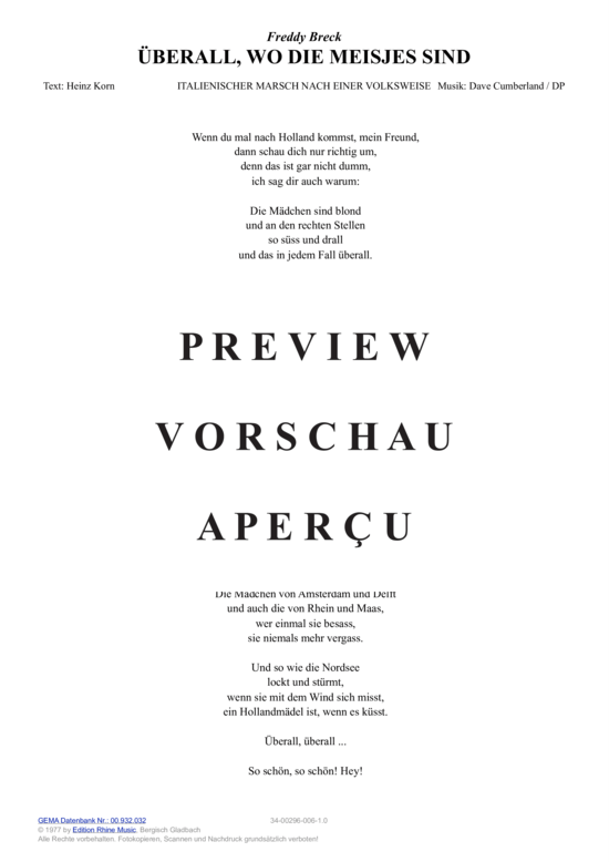 Produktgalerie: Seite 10 von 11 Überall, wo die Meisjes sind , Breck, Freddy, (Melodie-Stimmen in C/B/Es)
