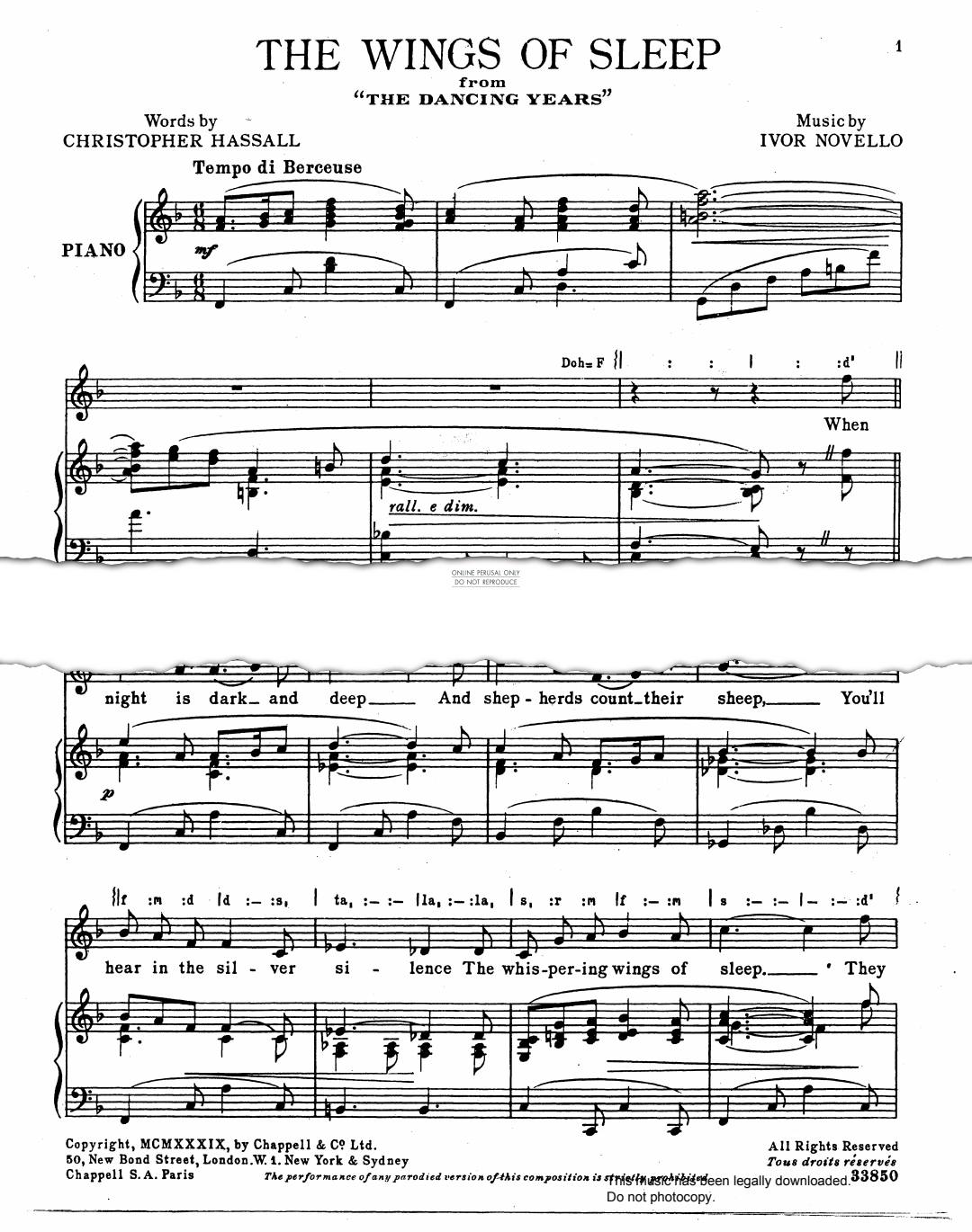 gallery: The Wings Of Sleep (from 'The Dancing Years'), Ivor Novello, Gesang, Klavier