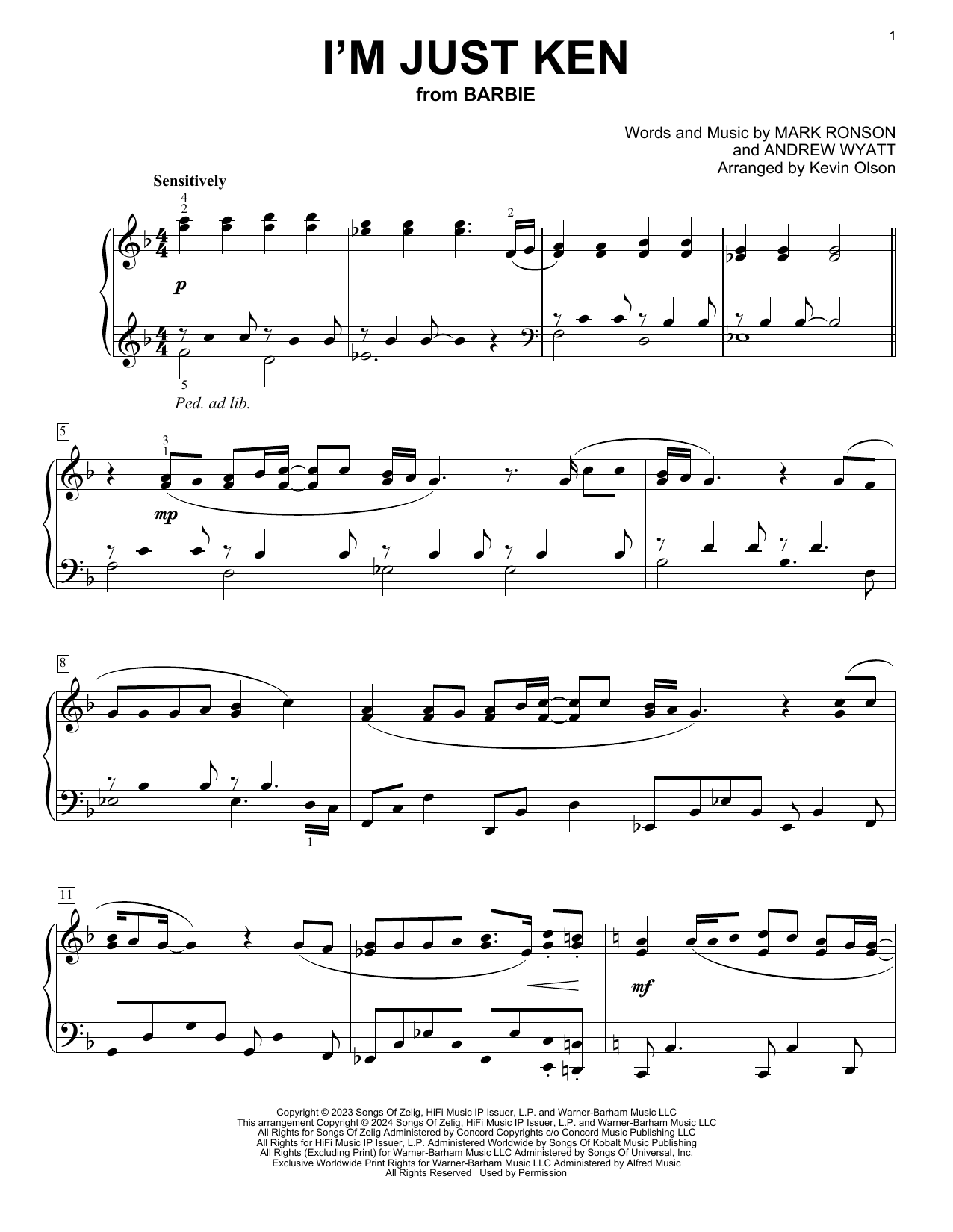 Produktgalerie: Seite 1 von 1 I'm Just Ken (from Barbie) (arr. Kevin Olson), Ryan Gosling, Klavier