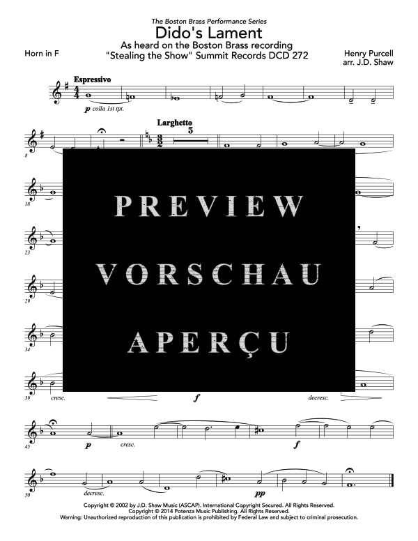 Produktgalerie: Seite 10 von 11 Dido´s Lament, , (Blechbläser Quintett)