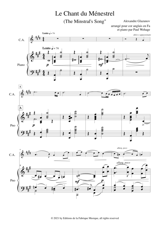 Produktbild zu: Le Chant du Ménestrel, Opus 71 Alexandre Glazunov/Paul Wehage