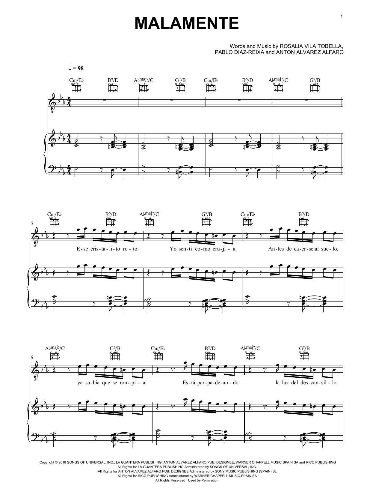 Produktgalerie: Seite 1 von 1 Malamente, Rosalía, Gesang, Gitarre, Klavier