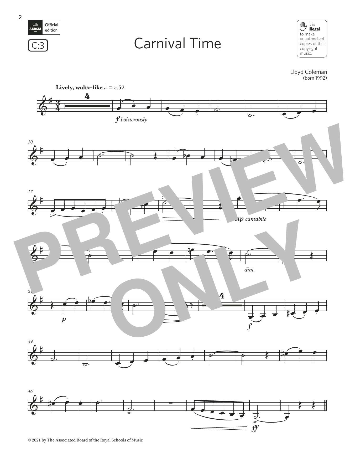 Product gallery: Page 1 of 1 Carnival Time (Grade 2 List C3 from the ABRSM Clarinet syllabus from 2022), Lloyd Coleman