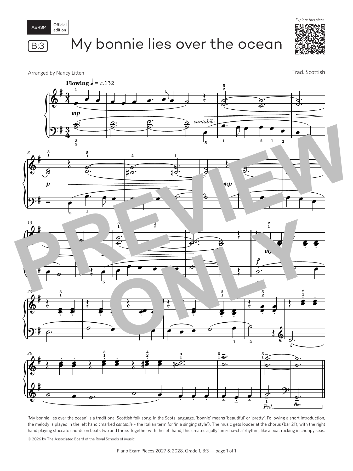 Produktgalerie: Seite 1 von 1 My bonnie lies over the ocean (Grade 1, list B3, from the ABRSM Piano Syllabus 2027 & 2028), Trad. Scottish, Klavier