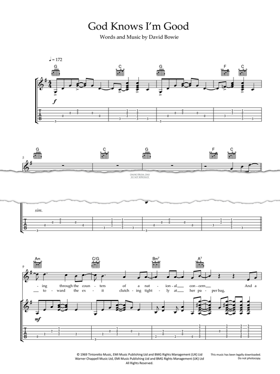 Produktgalerie: Seite 1 von 1 God Knows I'm Good, David Bowie, Gesang, Gitarre