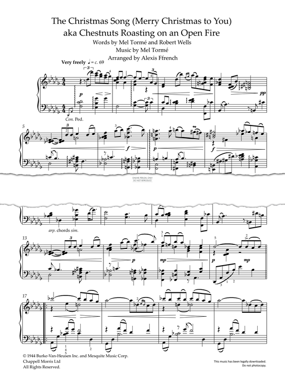 Produktgalerie: Seite 1 von 1 The Christmas Song (Merry Christmas To You) aka Chestnuts Roasting on an Open Fire, Alexis Ffrench, Klavier