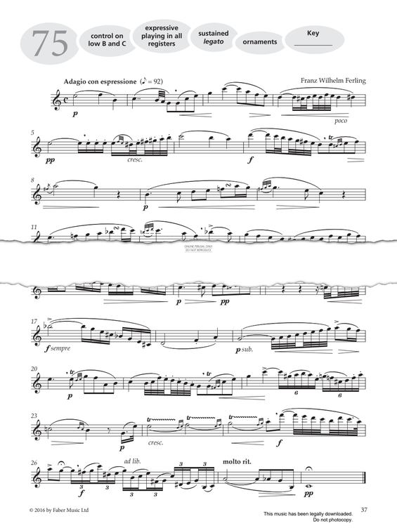 gallery: Study No.75 'Adagio Con Espressione' (from 'More Graded Studies For Saxophone Book Two'), Franz Wilhelm Ferling, Saxophon